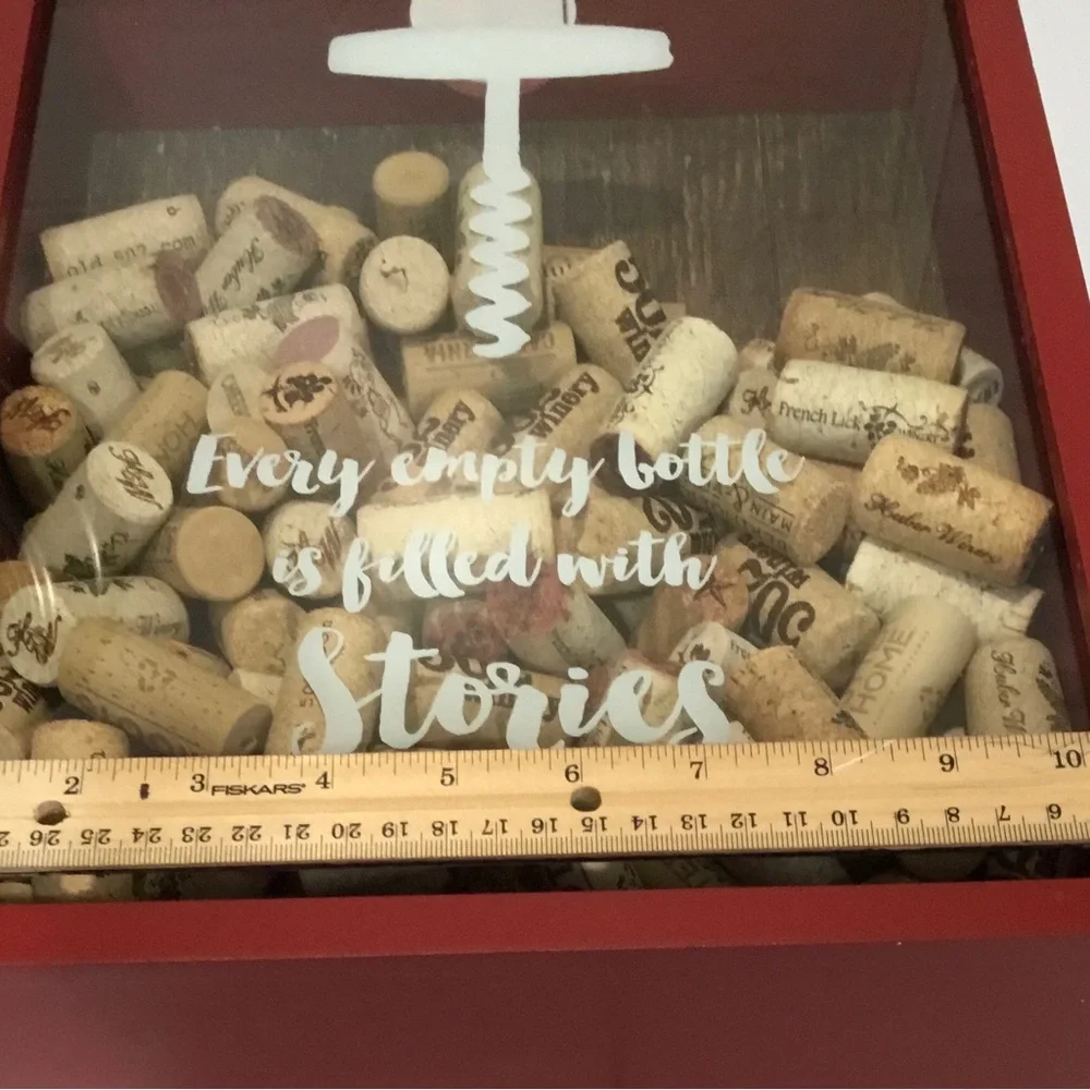 Wooden Cork Holder Shadow Box Glass Front Wine Collectibles, comes with Corks